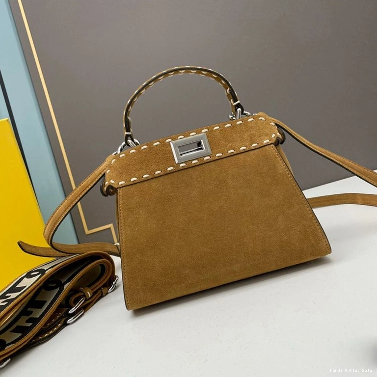 Affordable In Fendi Iconic Stitching Suede Mini Bag Brown Peekaboo 0803